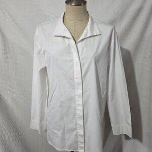 Lafayette 148 New York White Blouse Tunic Long Sleeve Hidden Buttons M